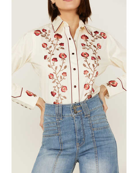Image #2 - Rockmount Ranchwear Women's Vintage Thistle Floral Embroidery Pearl Snap Western Shirt, , hi-res