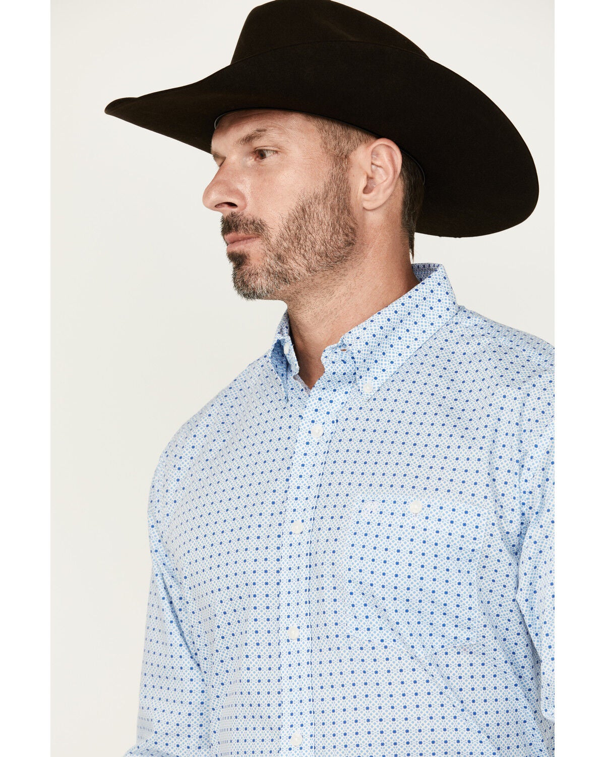 Image #2 - Wrangler Men's Geo Print Long Sleeve Button-Down Western Shirt, Blue, hi-res