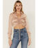 Image #1 - Lush Women's Satin Cinch Front Blouse, Blush, hi-res