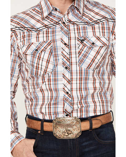 Image #3 - Cowboy Hardware Men's Austin Plaid Print Long Sleeve Snap Western Shirt, Orange, hi-res