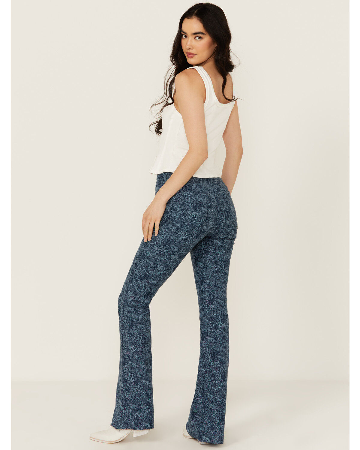 Image #3 - Rock & Roll Denim Women's High Rise Reversible Button Flare Stretch Denim Jeans, Navy, hi-res
