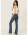 Image #3 - Rock & Roll Denim Women's High Rise Reversible Button Flare Stretch Denim Jeans, Navy, hi-res