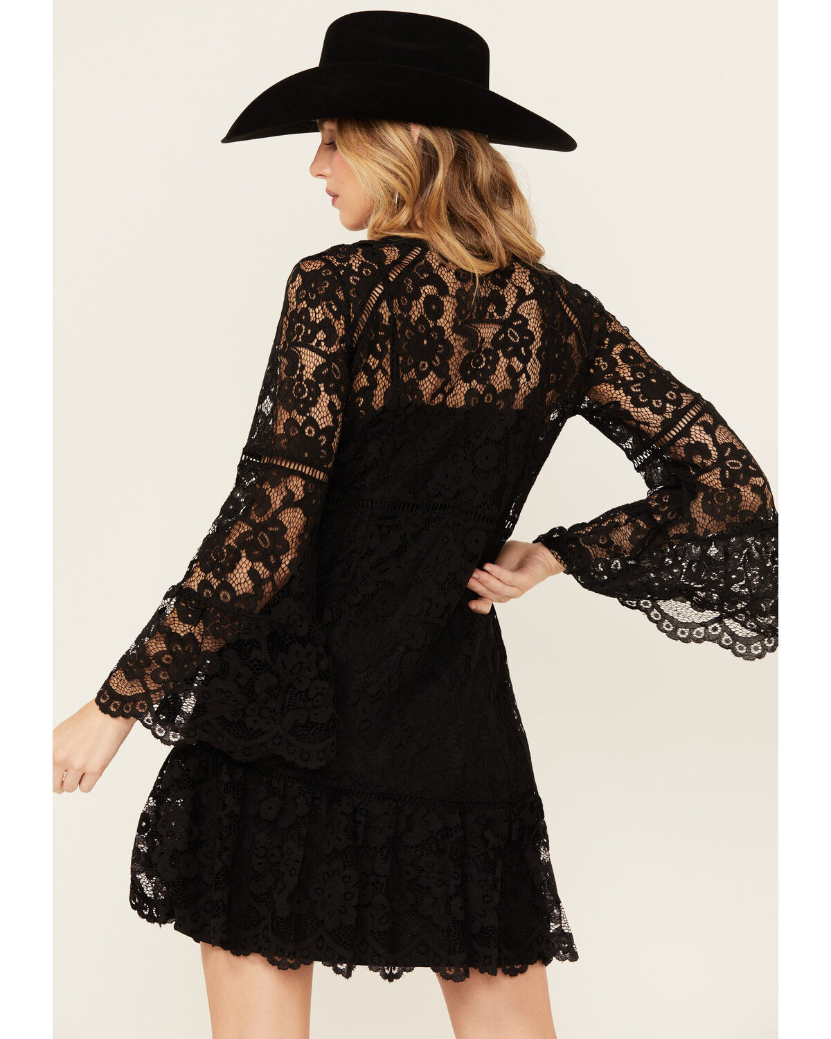 Image #4 - Scully Women's Lace Crochet Long Bell Sleeve Mini Dress, Black, hi-res