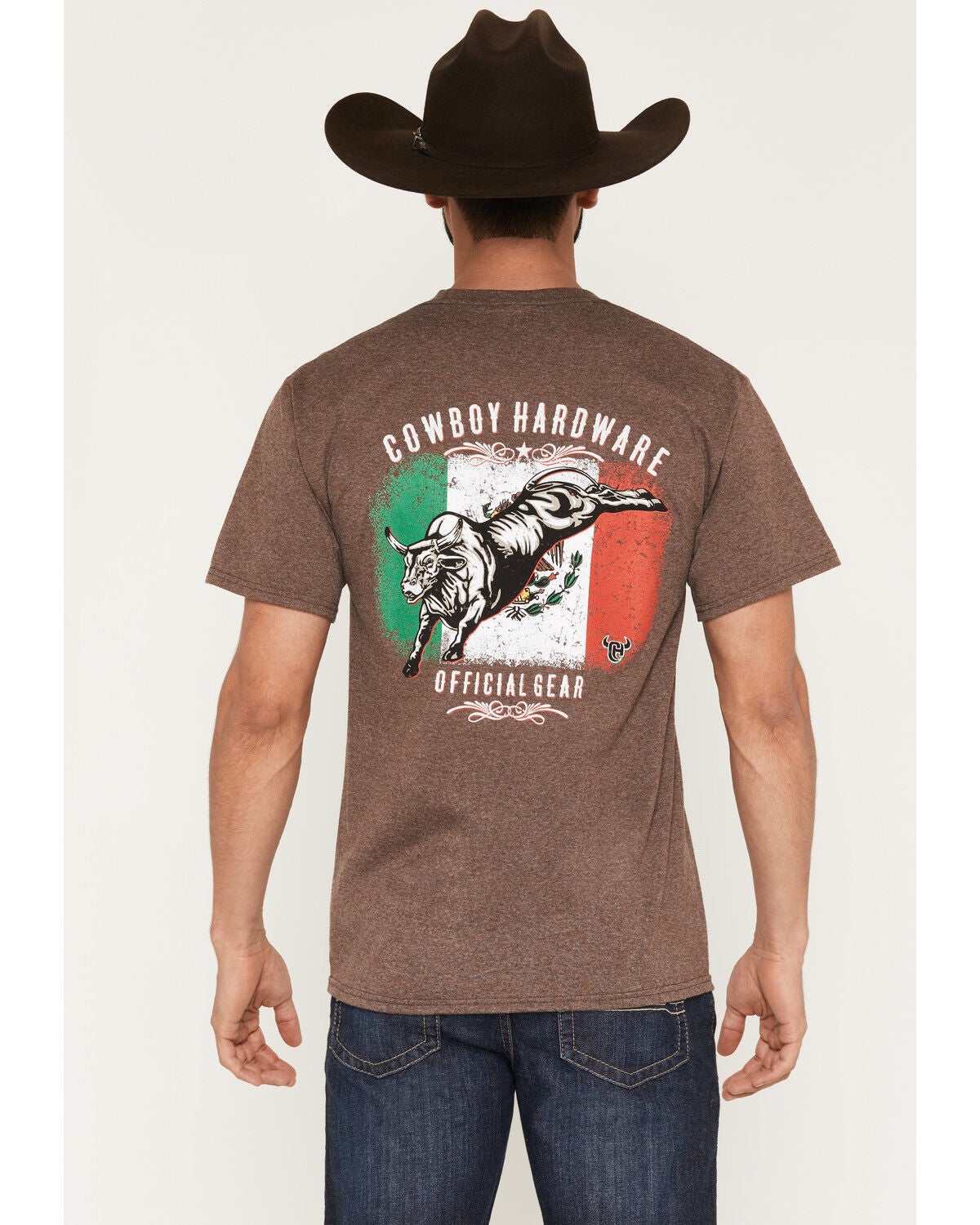 Image #1 - Cowboy Hardware Men's 8 Seconds Flag Short Sleeve Graphic T-Shirt, Dark Brown, hi-res