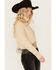 Image #2 - Blue B Women's Rhinestone Fringe Long Sleeve Cropped Henley Shirt, Taupe, hi-res