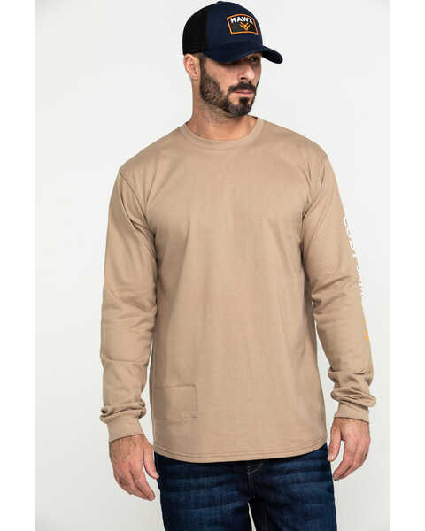 Image #1 - Cody James Men's FR Logo Long Sleeve Work T-Shirt - Tall, Beige/khaki, hi-res