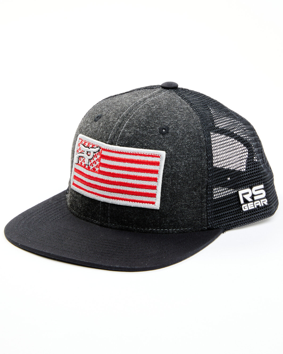 Image #1 - RopeSmart Men's Red & Heather Gray Flag Patch Mesh-Back Trucker Cap, Heather Grey, hi-res