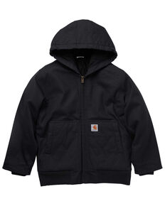 Carhartt Boys' Solid Black Zip-Front Hooded Jacket , Black, hi-res