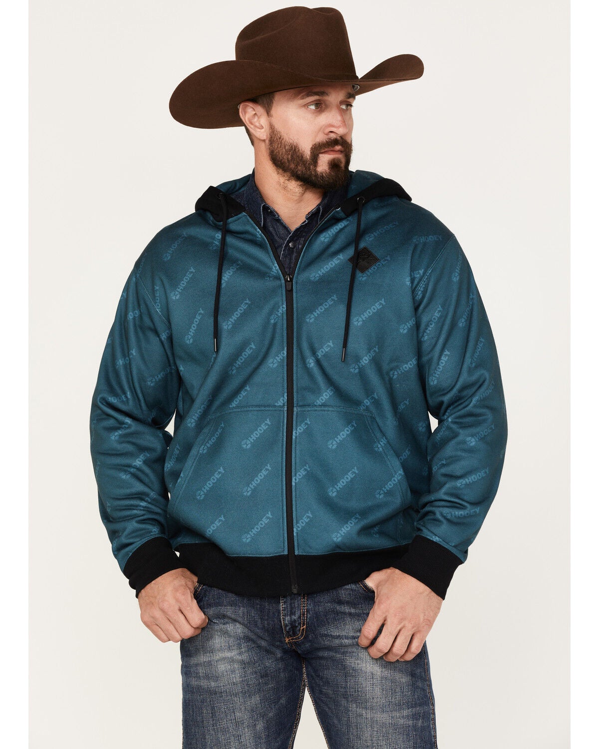 Hooey Men's Butte Monogram Logo Full-Zip Hooded Jacket, Teal, hi-res