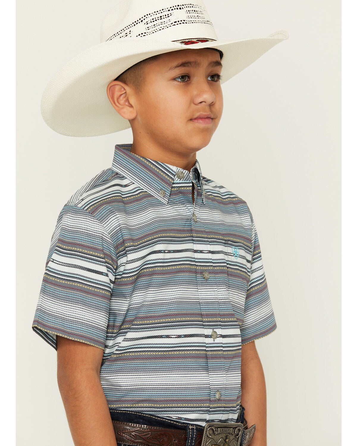 Image #2 - Ariat Boys' Serape Striped Short Sleeve Button-Down Western Shirt, Multi, hi-res