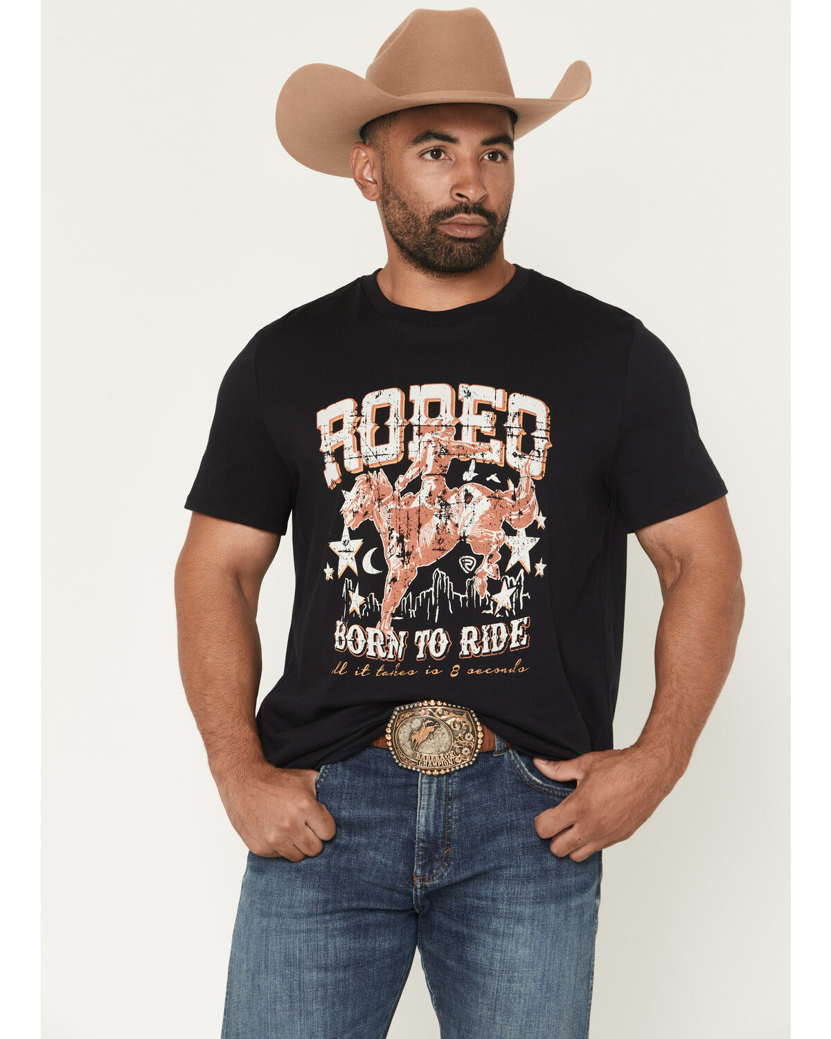 Image #1 - Rock & Roll Denim Men's Bronco Rider Short Sleeve Graphic T-Shirt, Black, hi-res