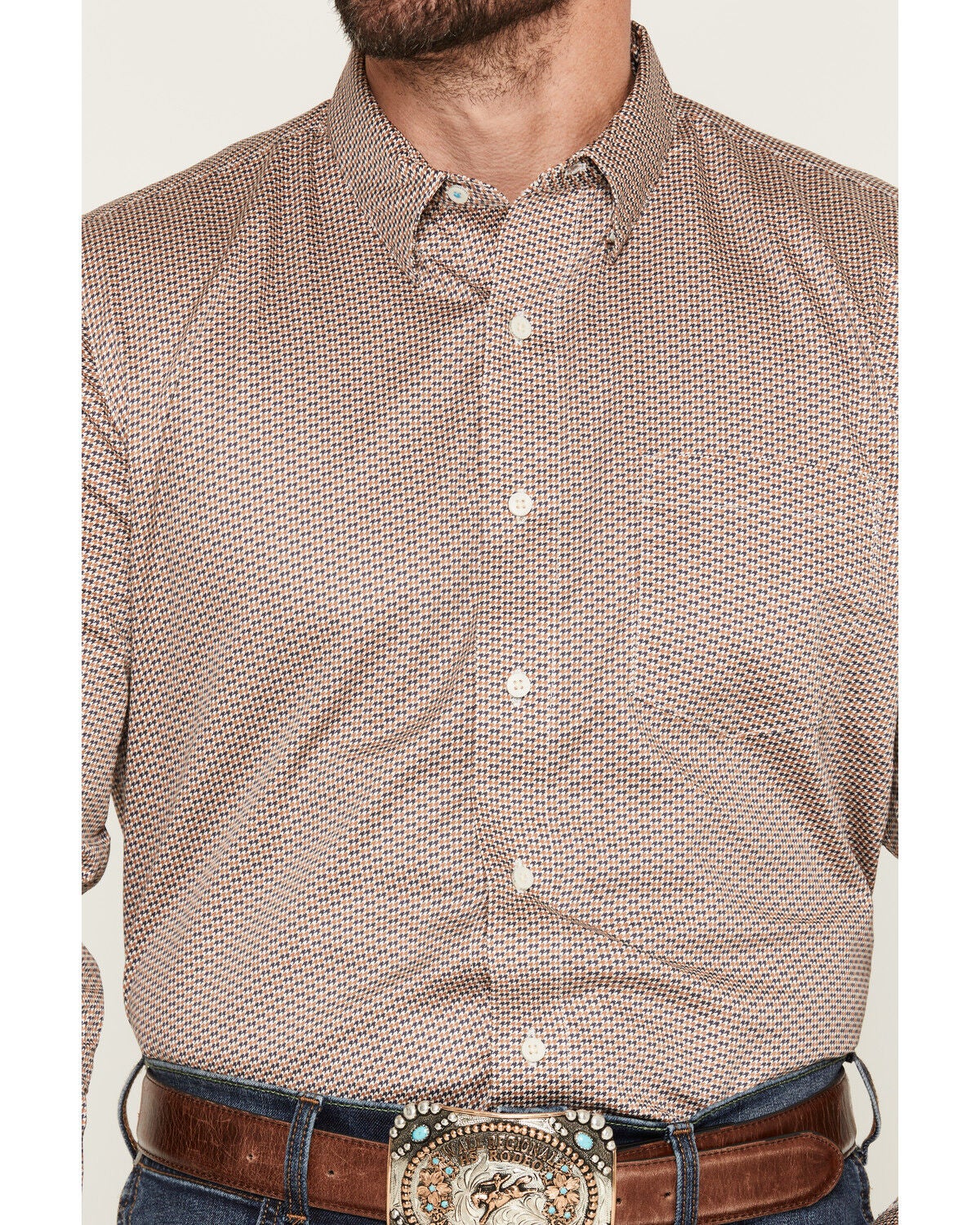 Image #3 - Wrangler X Cody Johnson Men's Houndstooth Print Long Sleeve Button-Down Western Shirt, Navy, hi-res
