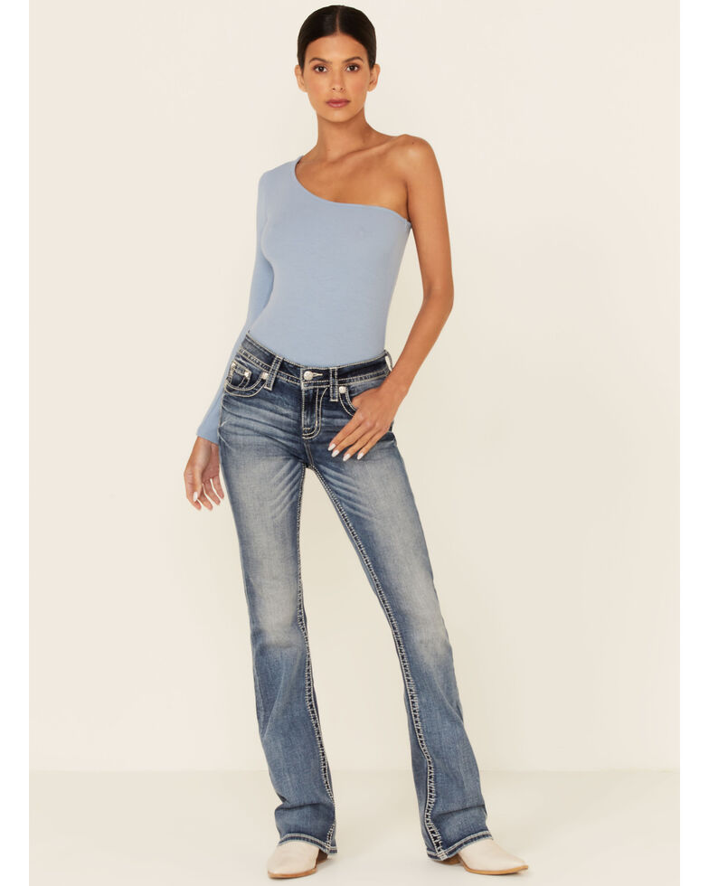 Miss Me Women's Slithered Braid Bootcut Jeans, Blue, hi-res