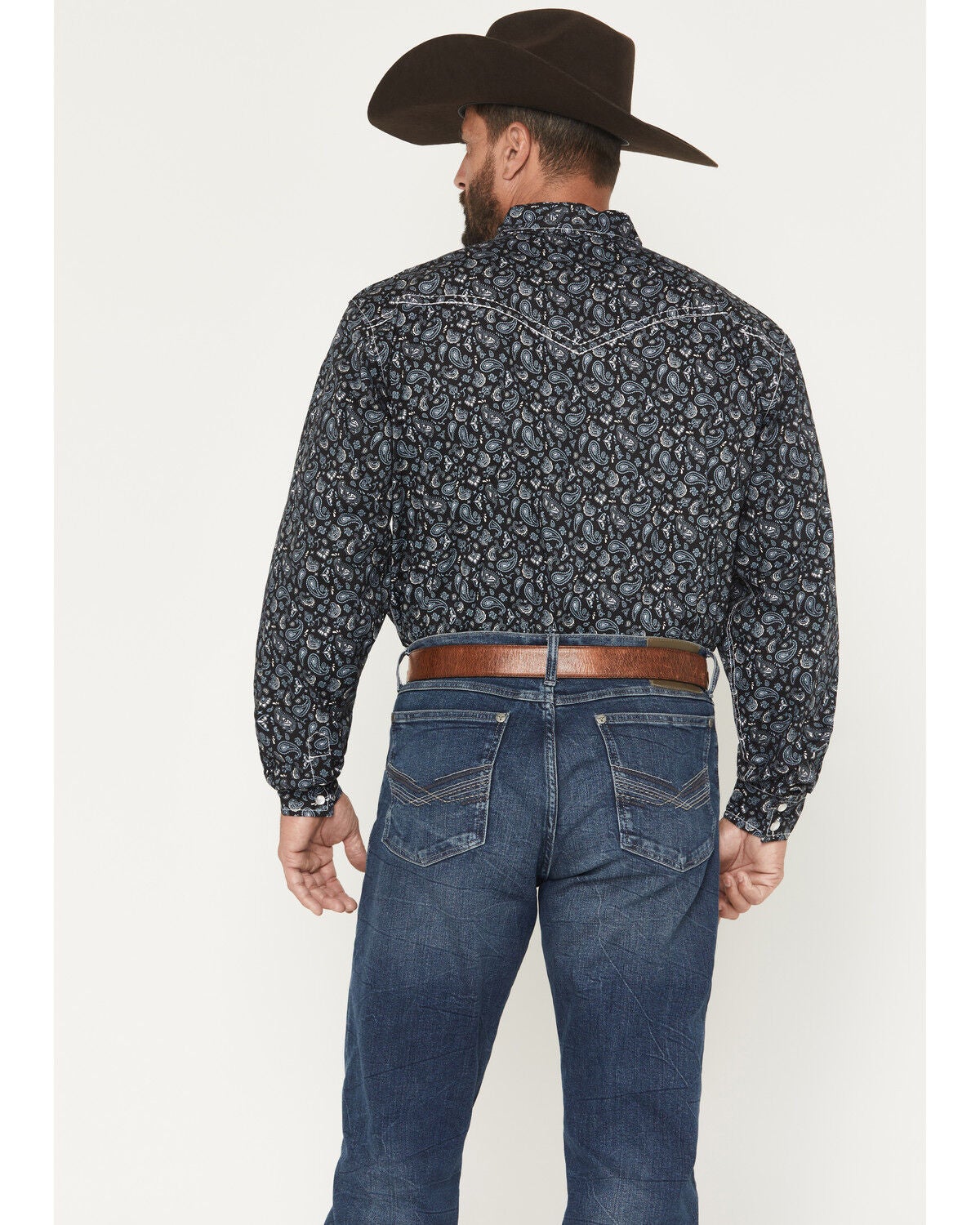 Image #4 - Cowboy Hardware Men's Scatter Paisley Print Long Sleeve Snap Stretch Western Shirt, Black, hi-res