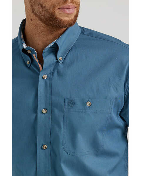 Image #2 - George Strait by Wrangler Men's Solid Long Sleeve Button-Down Stretch Western Shirt - Tall , Teal, hi-res