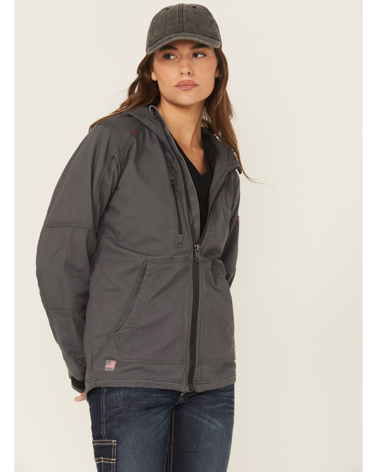 Image #2 - Ariat Women's Iron Grey FR Duralight Stretch Canvas Jacket, Steel, hi-res