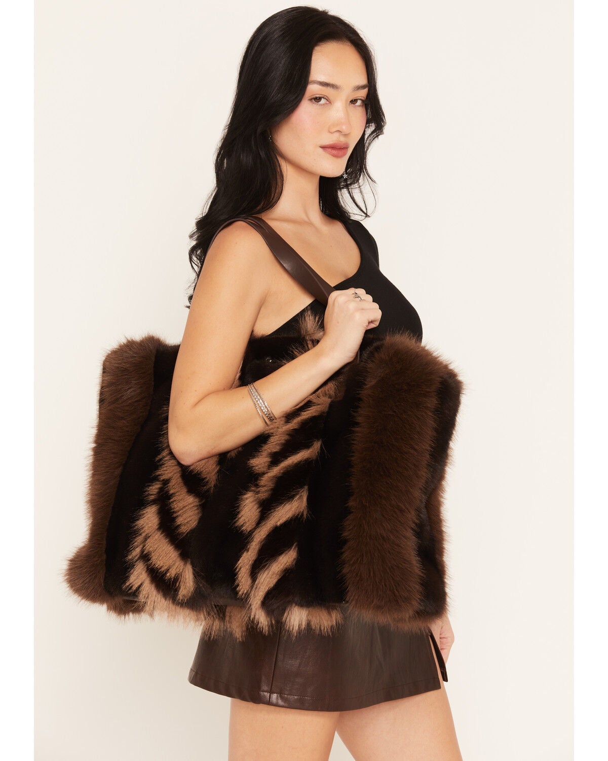Azalea Wang Women's Confidante Faux Fur Bag, Brown, hi-res