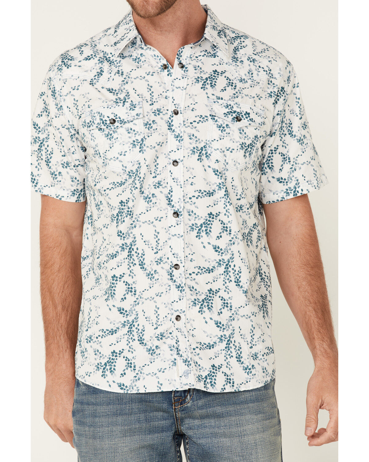 Image #3 - Moonshine Spirit Men's Vineyard Floral Print Short Sleeve Snap Western Shirt, White, hi-res