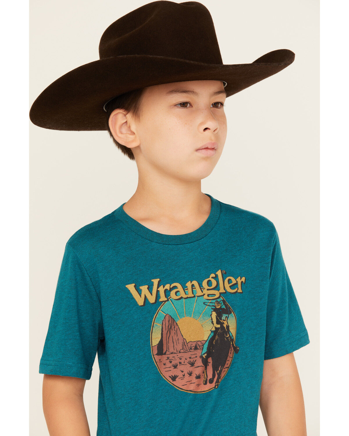 Image #2 - Wrangler Boys' Logo Desert Short Sleeve Graphic T-Shirt, Teal, hi-res