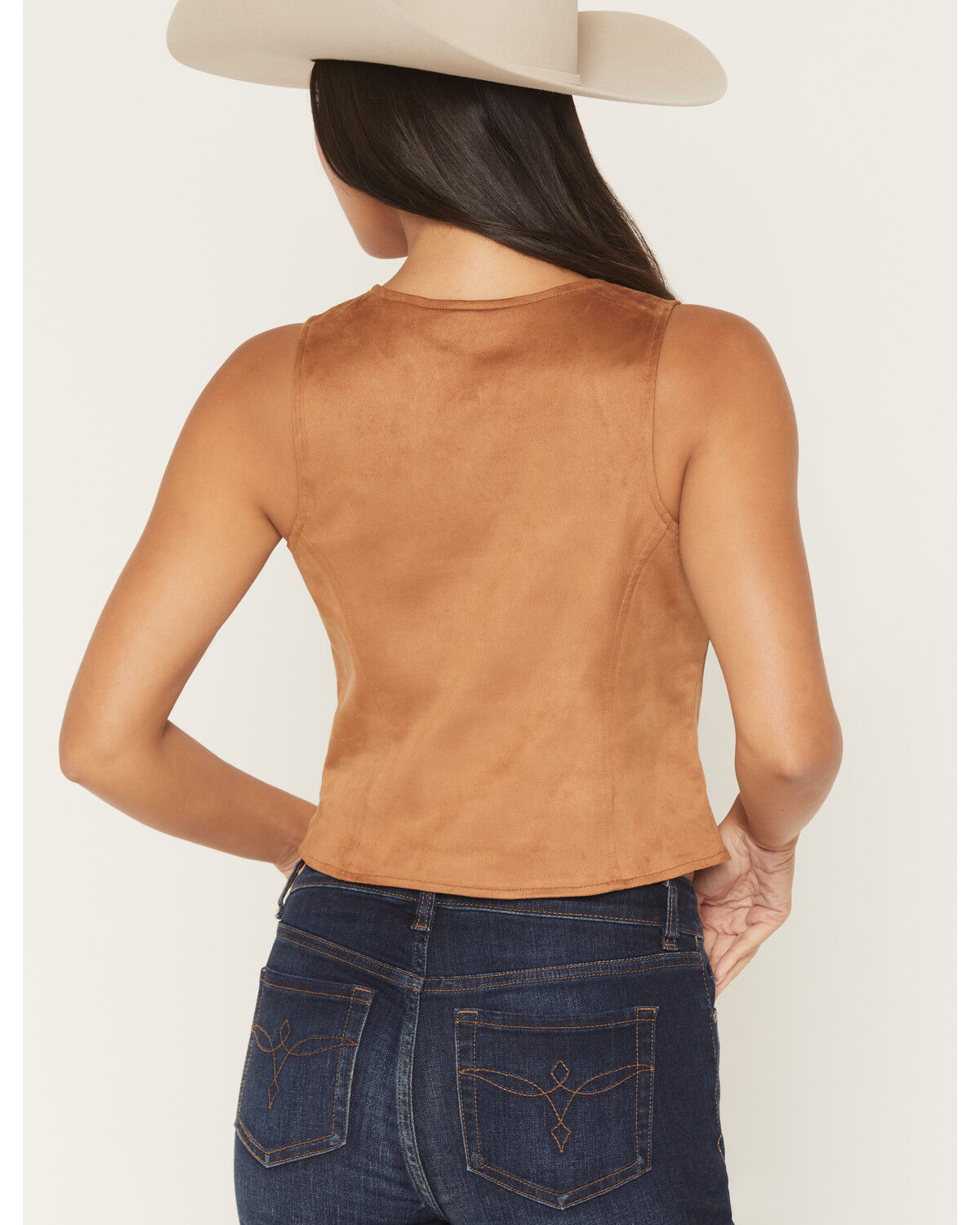Image #4 - Rock & Roll Denim Women's Faux Suede Boot Stitch Vest, Camel, hi-res
