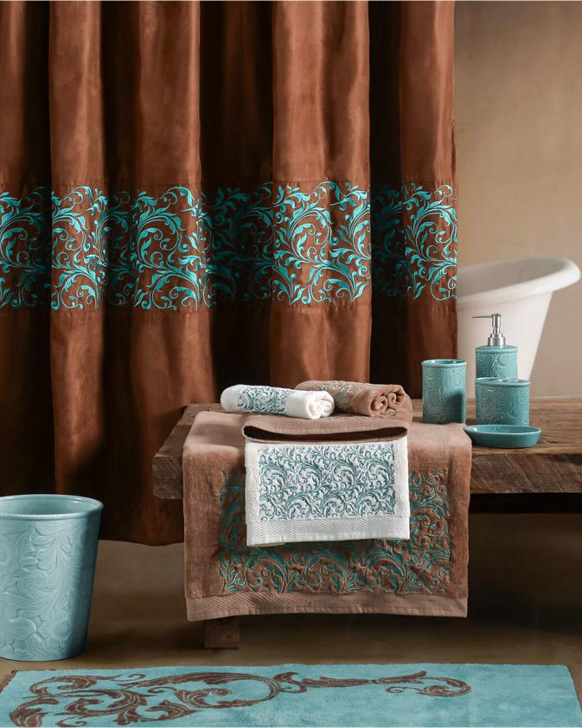 Image #2 - HiEnd Accents Brown Wyatt Scroll Shower Curtain, Brown, hi-res