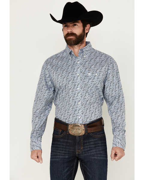 Image #1 - Wrangler Men's Classics Paisley Print Long Sleeve Button-Down Western Shirt, Blue, hi-res