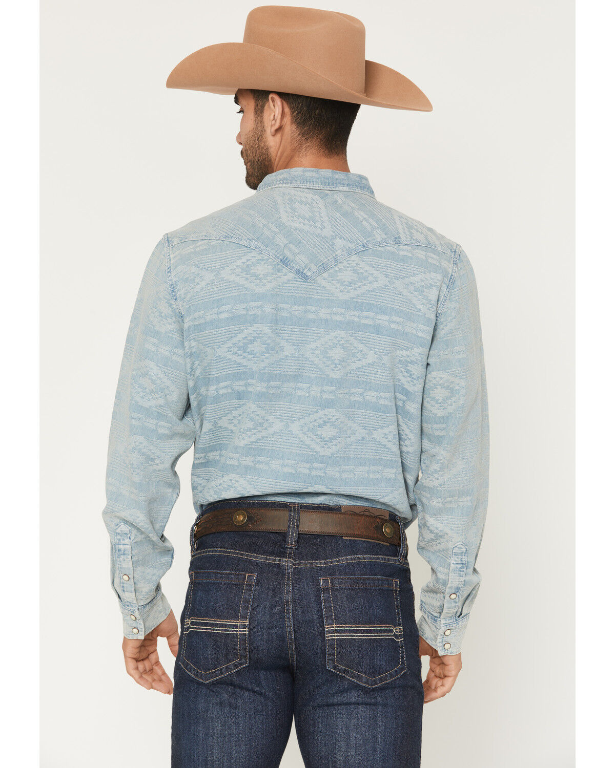 Image #4 - Cody James Men's Marley Tonal Southwestern Long Sleeve Snap Denim Western Shirt, Blue, hi-res