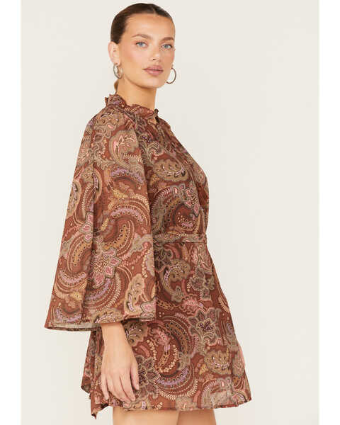 Image #2 - Flying Tomato Women's Paisley Floral Print Dress, Rust Copper, hi-res