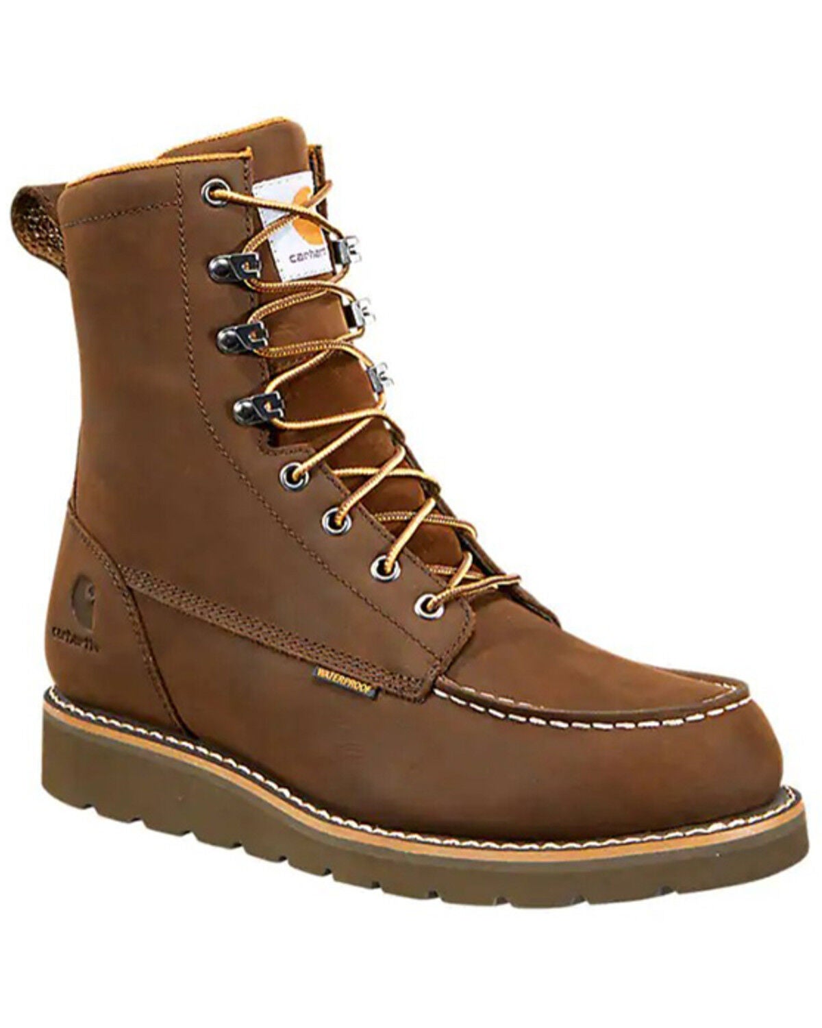 Carhartt Men's 8" Waterproof Lace-Up Work Boots - Moc Toe, Dark Brown, hi-res