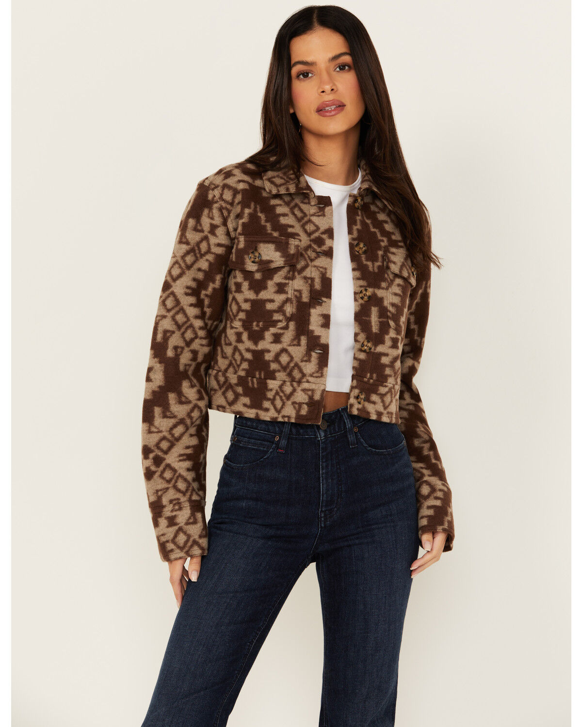 Image #1 - Shyanne Women's Cropped Southwestern Print Jacket, Medium Brown, hi-res
