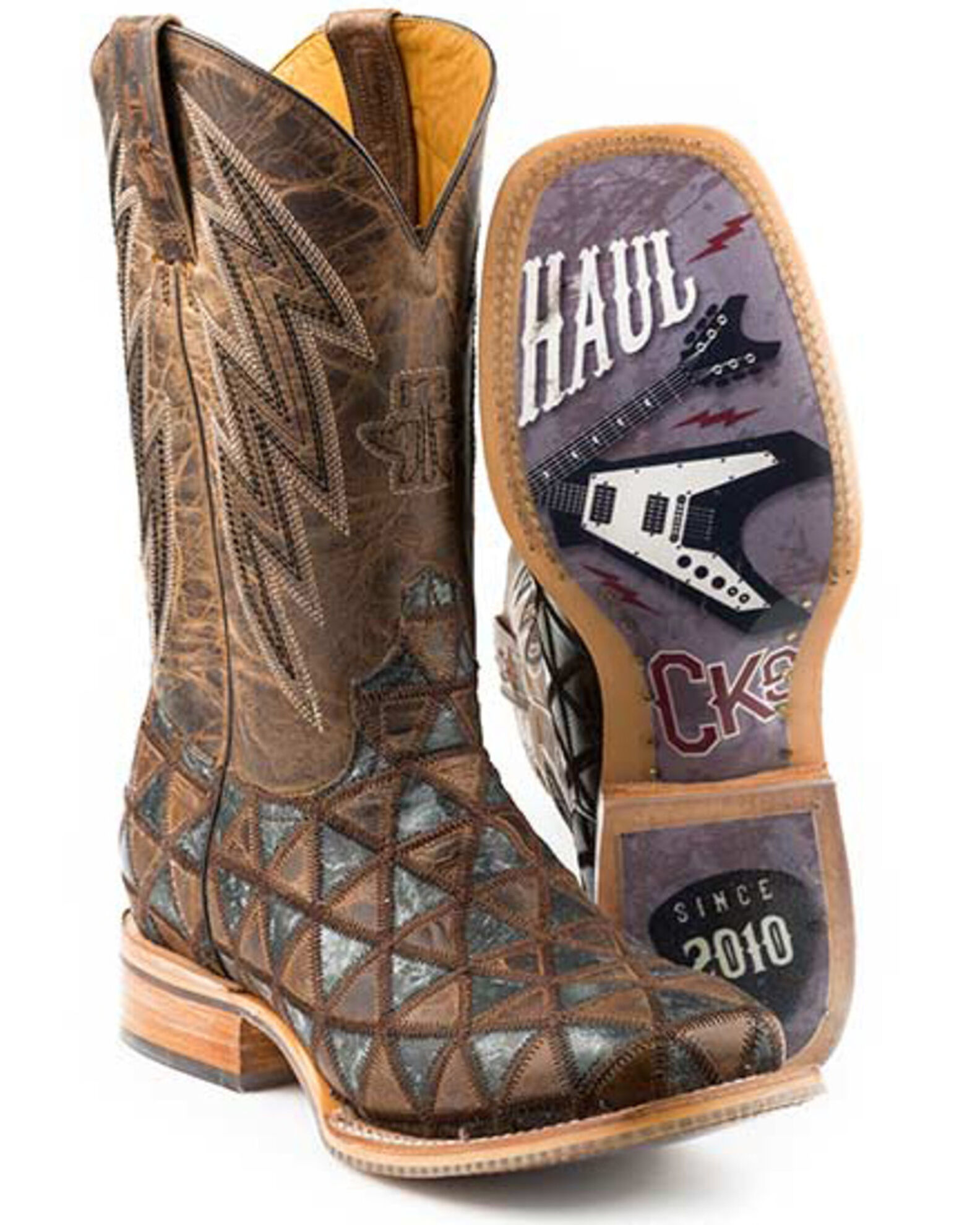 Tin Haul Men s Patchwork Vamp Western Boots Broad Square Toe