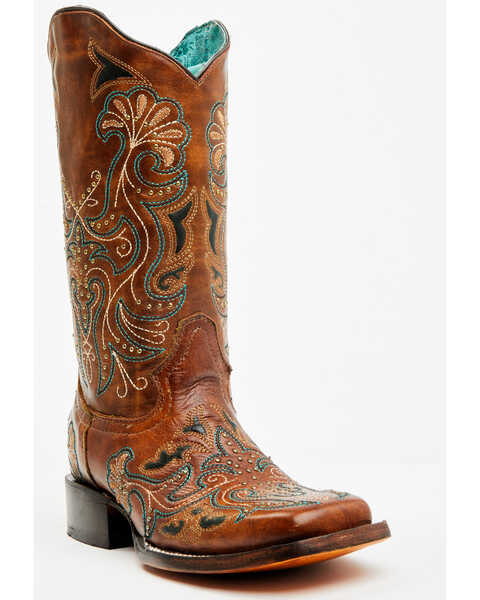 Corral Women's Embroidered Western Boots - Broad Square Toe, Tan, hi-res