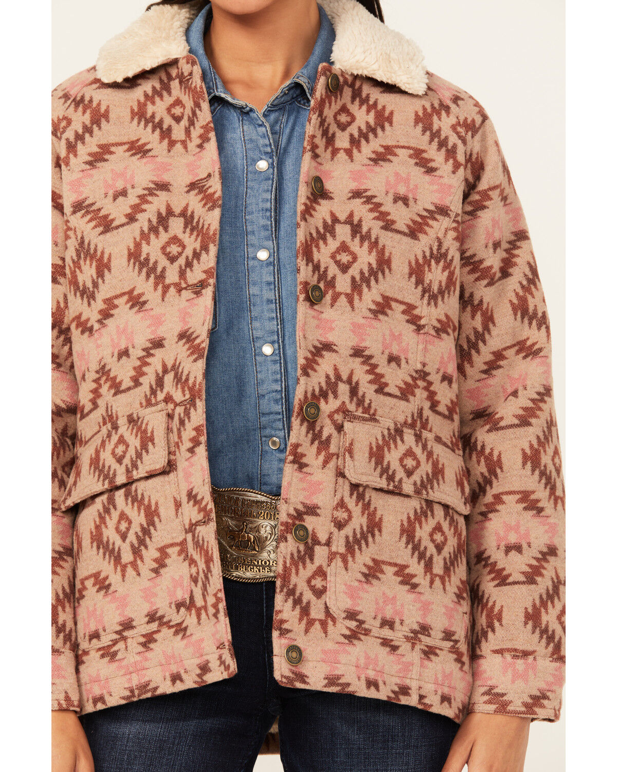 Image #3 - Shyanne Women's Southwestern Print Blanket Sherpa Lined Jacket, Beige, hi-res