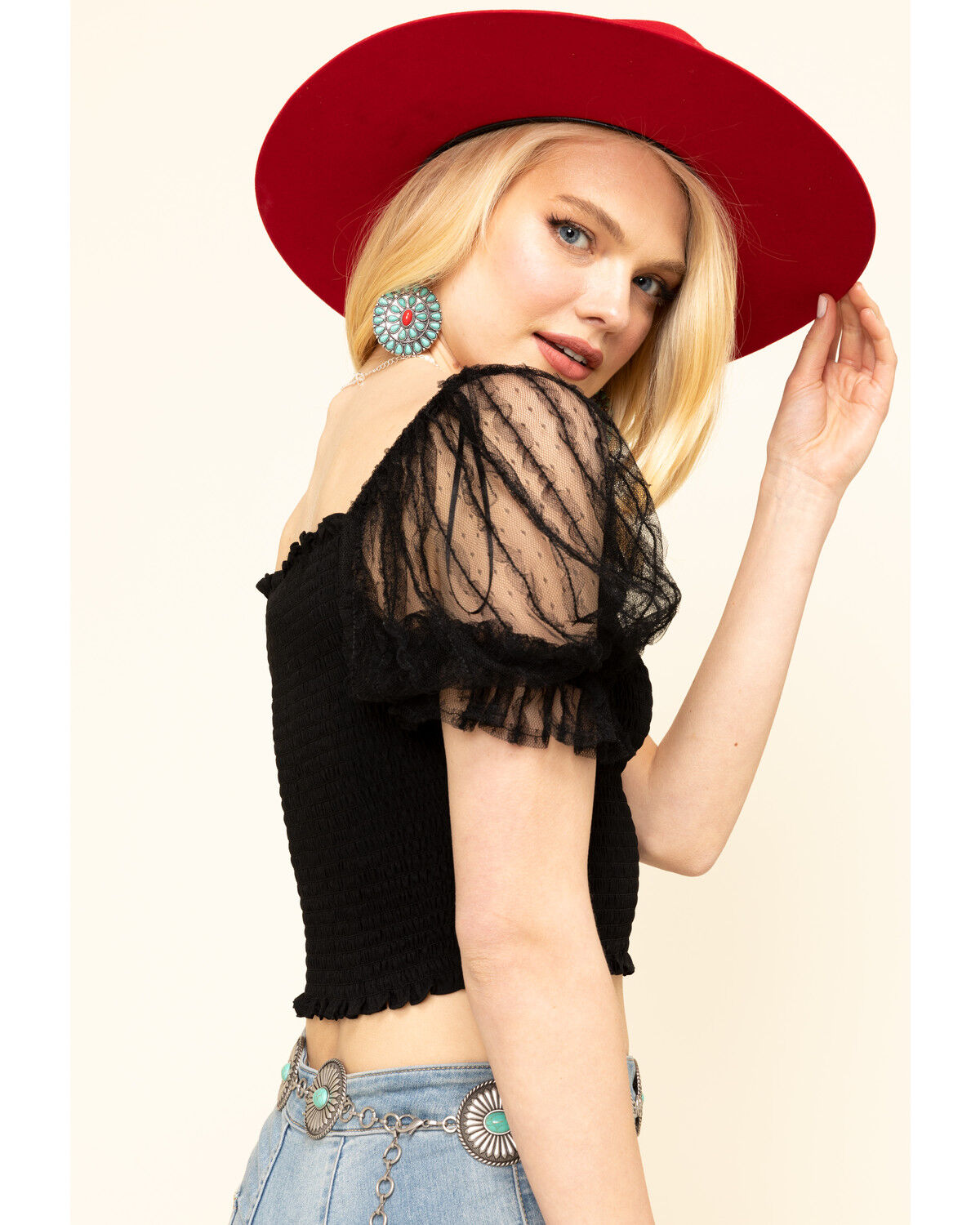 Image #5 - Jealous Tomato Women's Smocked Top, Black, hi-res