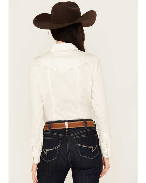 Image #4 - Rock & Roll Denim Women's Retro Embroidered Long Sleeve Snap Western Shirt , Ivory, hi-res