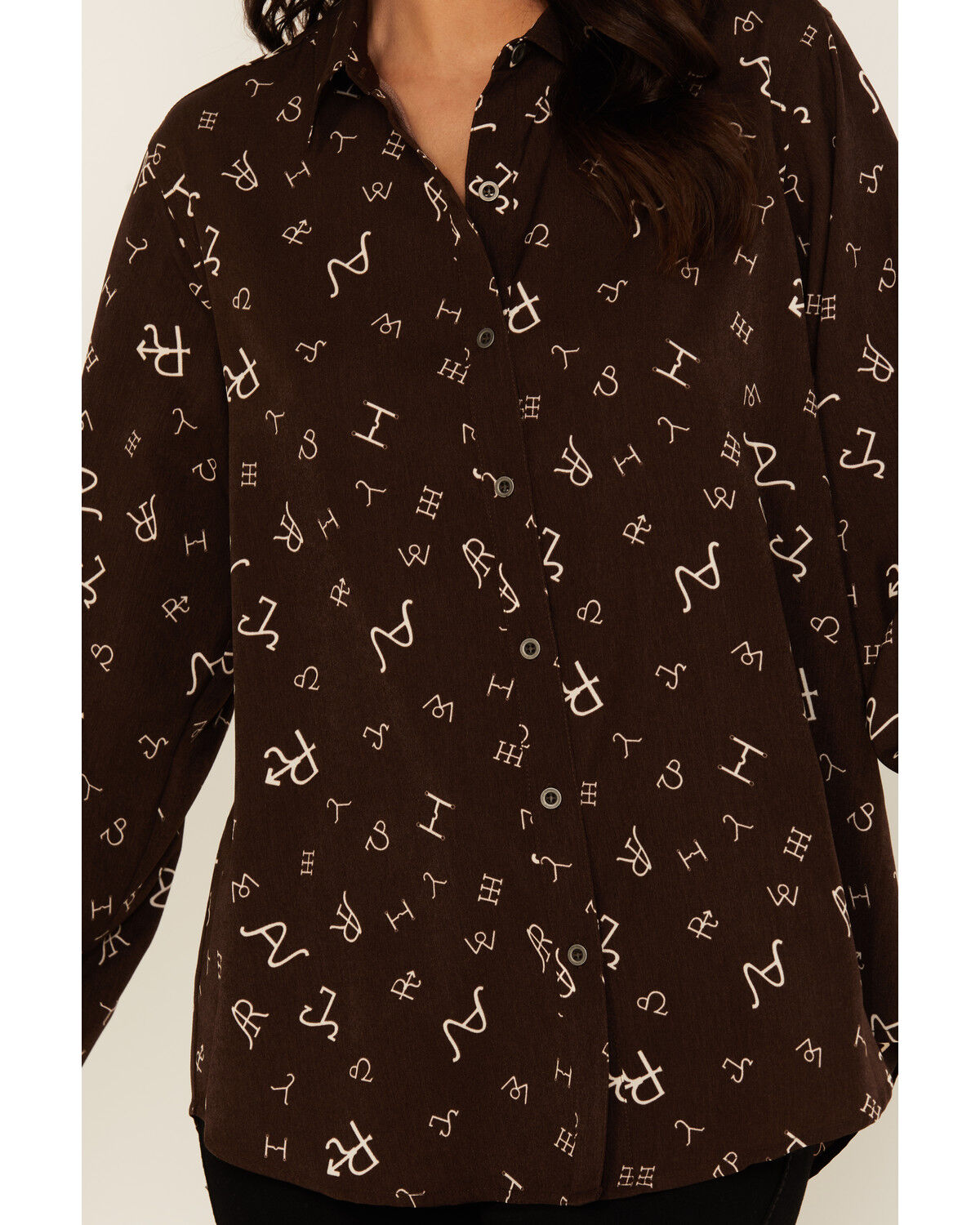 Image #3 - Ariat Women's Branding Print Long Sleeve Button-Down Western Shirt, Cream, hi-res