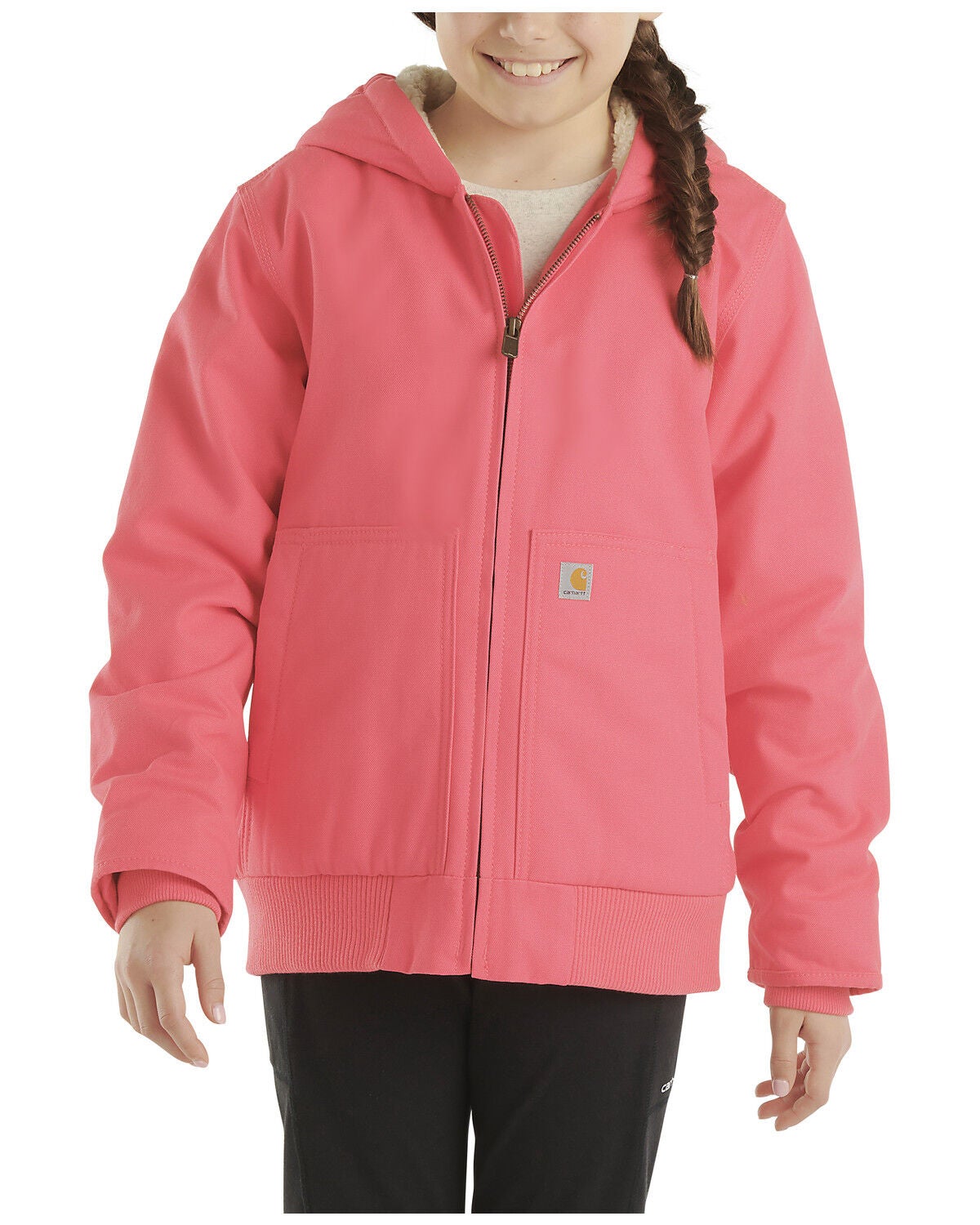 Carhartt Girls' Insulated Hooded Active Jacket, Light Pink, hi-res