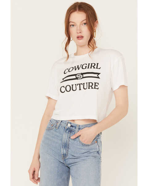 Ali Dee Women's Cowgirl Couture Cropped Graphic Tee, White, hi-res