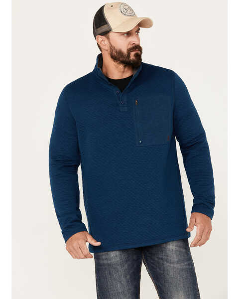 Brothers & Sons Men's Quilted Button Mock Pullover, Dark Blue, hi-res