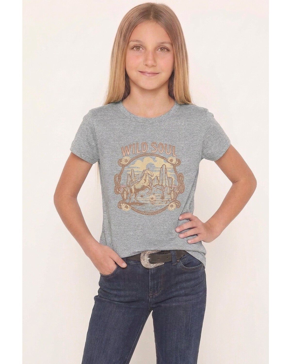 Americana Girls' Wild Horse Short Sleeve Graphic Tee, Multi, hi-res
