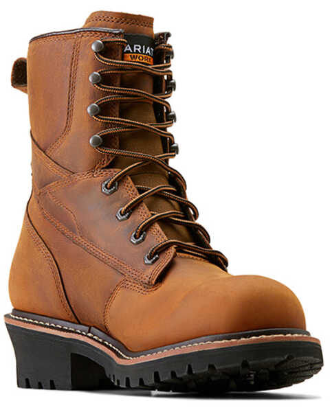 Image #1 - Ariat Men's 8" Logger Shock Shield Waterproof Work Boots - Soft Toe , Brown, hi-res