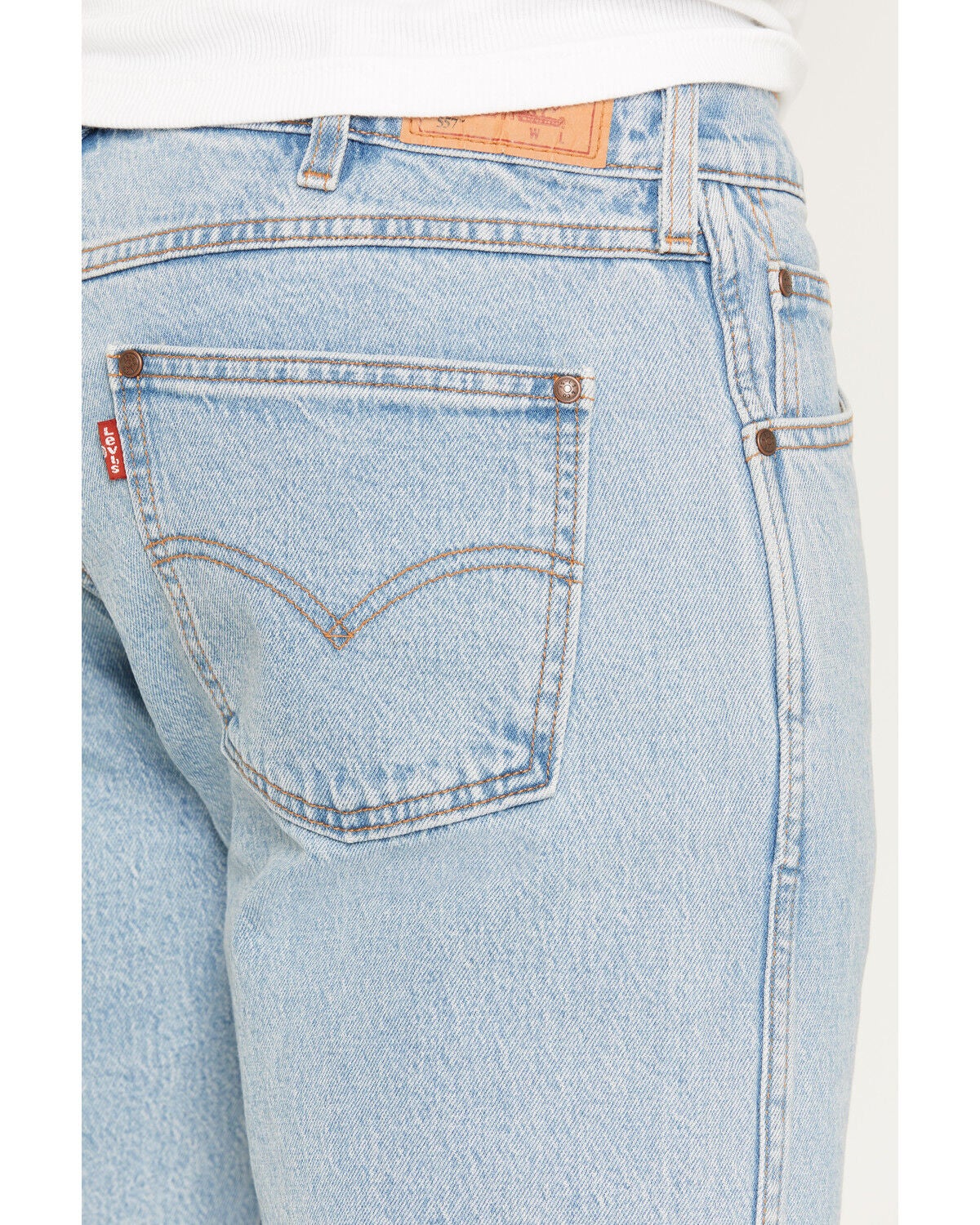 Image #4 - Levi's Men's 557 Back in the Saddle Light Wash Mid Rise Straight Stretch Denim Jeans, Light Wash, hi-res