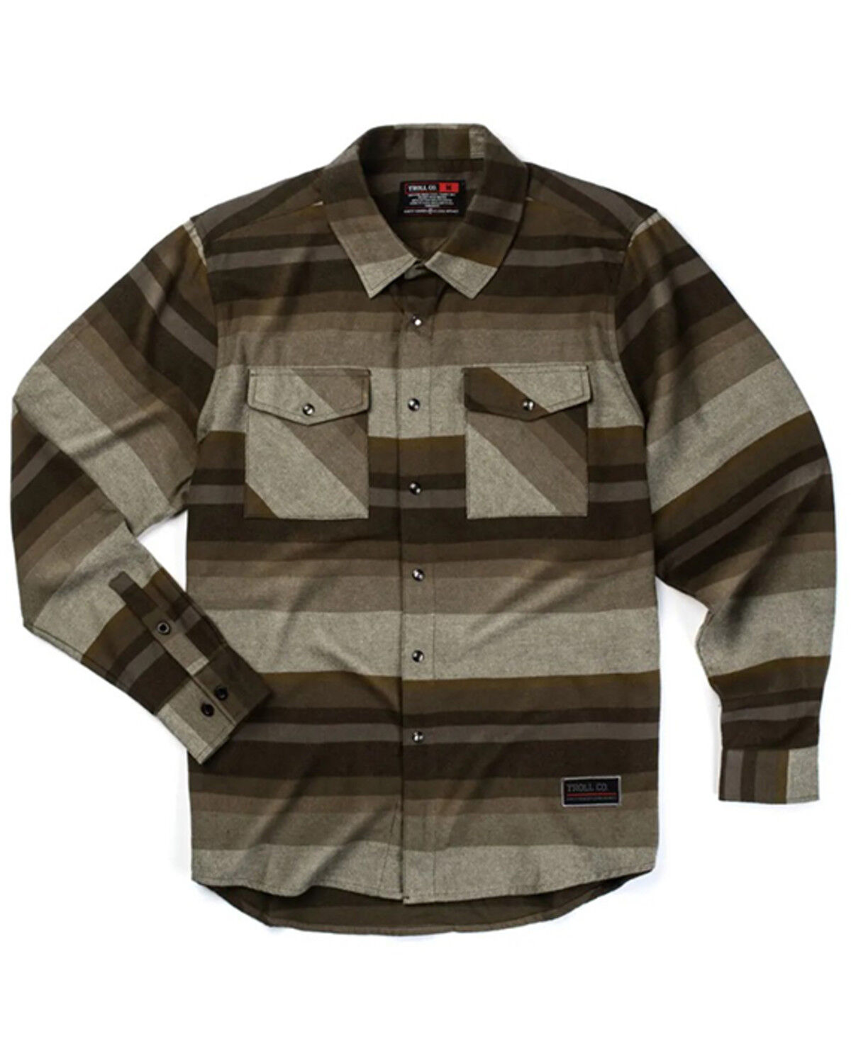 Image #1 - Troll Co Men's Otto Striped Long Sleeve Pearl Snap Flannel Shirt, Khaki, hi-res
