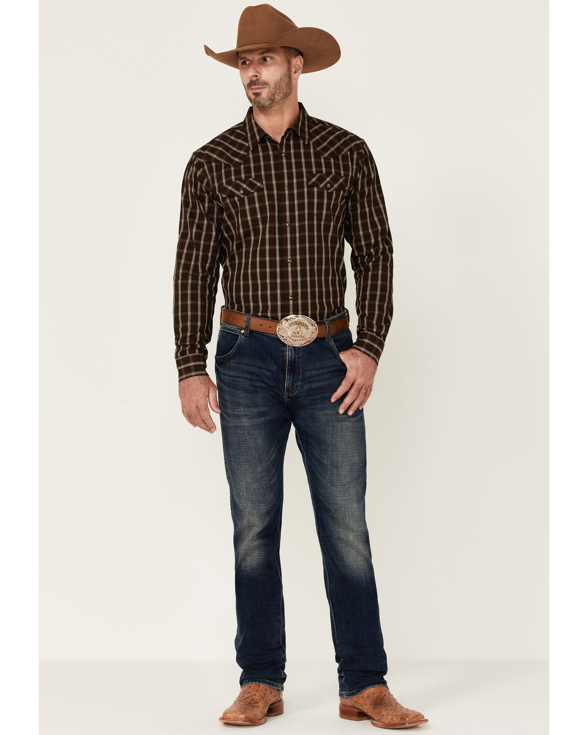 Image #2 - Moonshine Spirit Men's Mahogany Plaid Long Sleeve Snap Western Shirt, Burgundy, hi-res