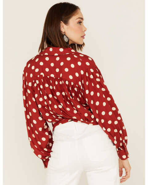 Image #4 - Maggie Sweet Women's Almeria Polka Dot Long Sleeve Button Down Shirt, Red, hi-res
