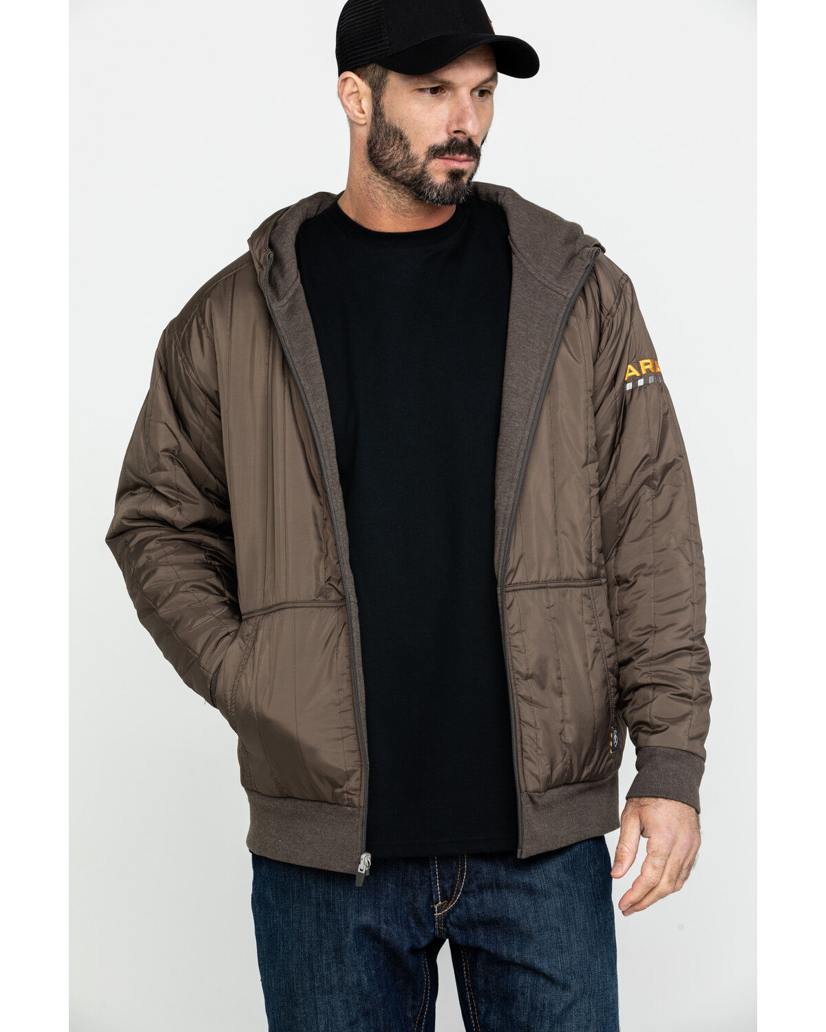 Image #1 - Ariat Men's Rebar Cold Weather Reversible Work Hoodie, Bark, hi-res
