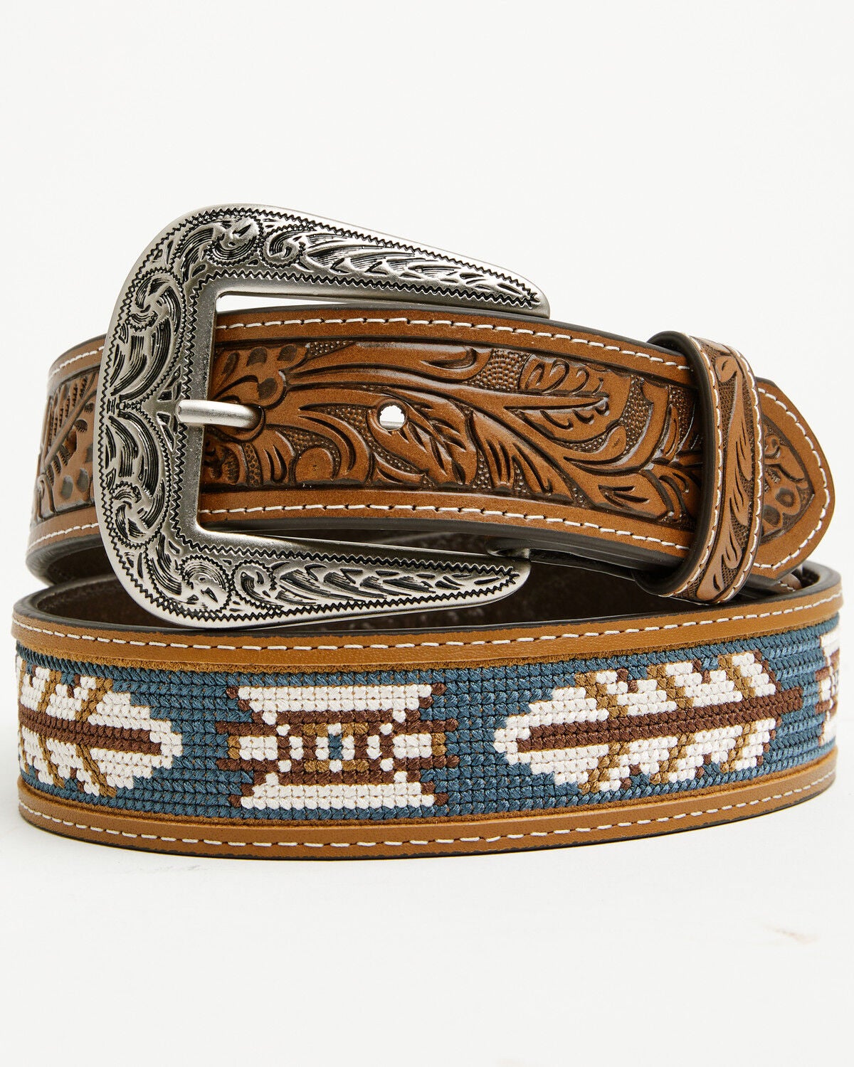 Image #1 - Cody James Men's Zane Southwestern Embroidered Inlay Belt, Brown, hi-res