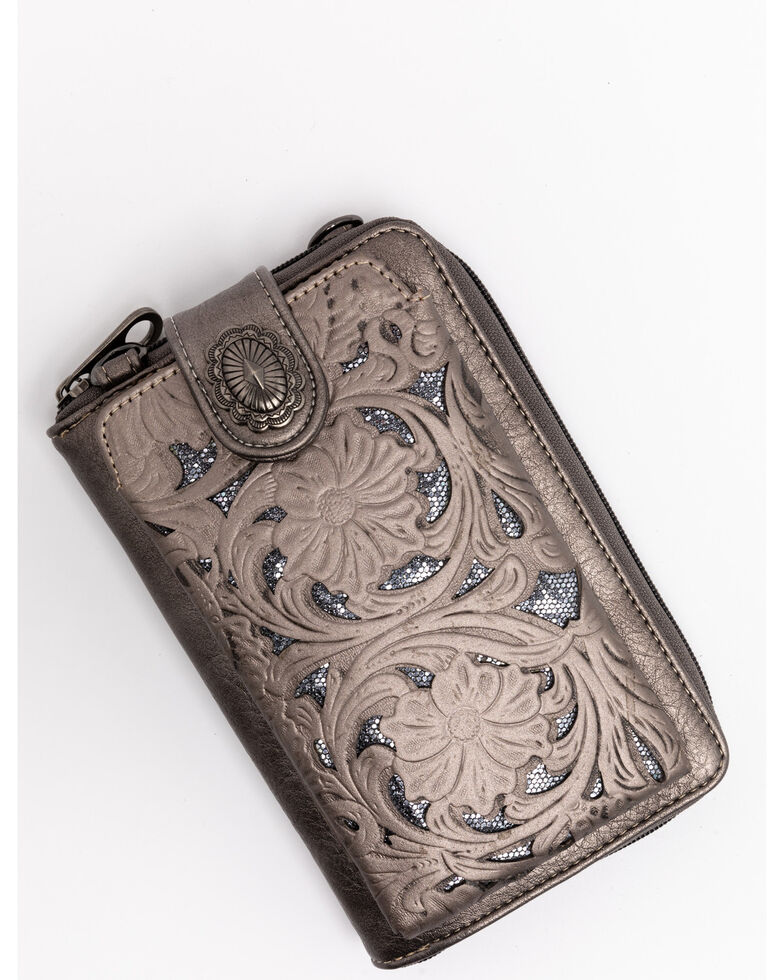 Shyanne Women's Grey Glitter Inlay Cell Phone Wallet, Medium Grey, hi-res