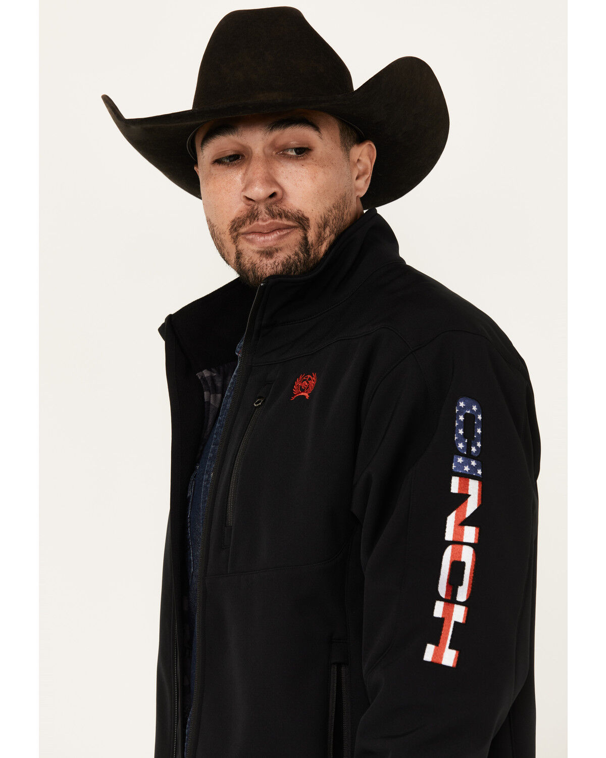 Image #2 - Cinch Men's Solid USA Logo Bonded Softshell Jacket, Black, hi-res