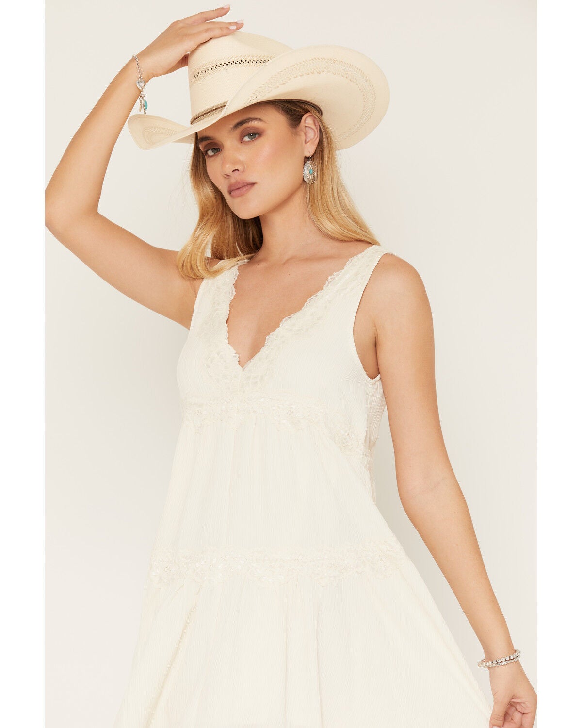Image #2 - By Together Women's Lace Trim Sleeveless Mini Dress, Cream, hi-res